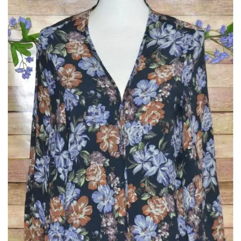 Little Lies Open Front Floral Cardigan Kimono Size XS Blue Floral Bell Sleeve
