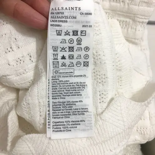 All Saints Lace Body-con Short Sleeve Square Neck Midi Dress In Off White XS NWT