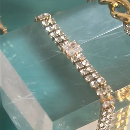 J.Crew Set  Gold Tone Link Pavé Crystals and Double Row Crystal Tennis Bracelet