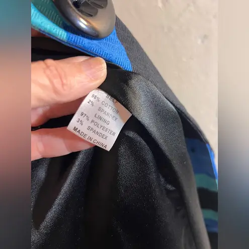 Vesti Multicolor Striped Trench Coat pockets button front black blues collar 8