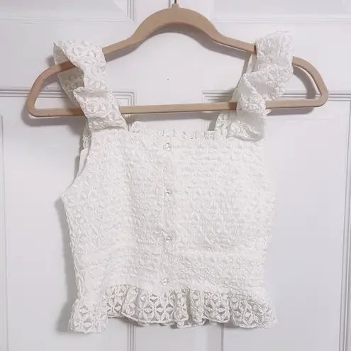 Japanese Kawaii Style White Lace Ruffle Heart Buttoned Pelpum Tank Top Blouse