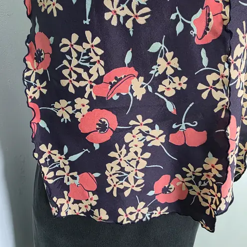 Vintage Navy Blue with Flowers Neck Scarf Orange