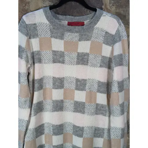 Love Scarlett Sweater Dress Woman's Large Checkered Pink Gray Brown Cozy Winter