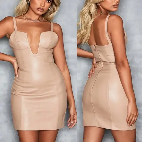 Mistress Rocks Vegan Leather Biscuit Deep Plunge Mini Dress Sz XS