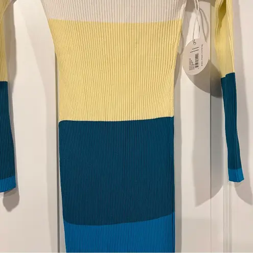 STAUD Shoko Striped sweater Yellow and Blue Pencil Midi dress Xs Yellow