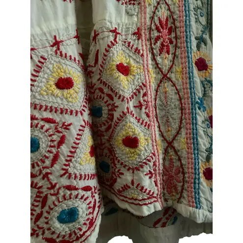 Johnny Was 100% Cotton Embroidered Open Jacket Kimono Large