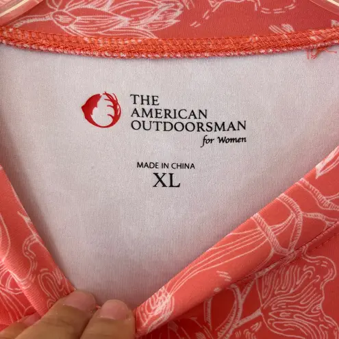 The American Outdoorsman Sz XL Coral Floral Rash guard Long Sleeve Sun Tee Top Orange