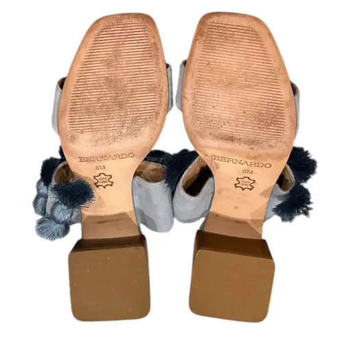 Bernardo Boho Blue Suede Bella Tassel Wooden Block Heel Slipon Sandals Shoes 8