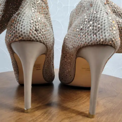 Cape Robbin Womens Boots 10M Gold Blush Rhinestones Mesh High Heel Pointed Toe