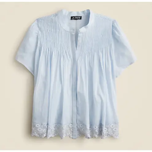 NWT J.Crew Lace Trim Pintuck Top In Cotton Voille In Glacier Size XL