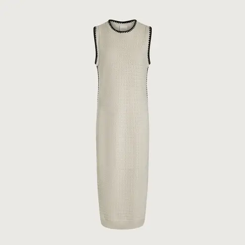Varley Dwight Tank Knit Midi Dress Birch Pointelle Cotton Sleeveless Small NWT