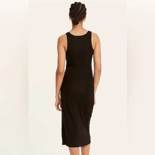 J.Crew  NWT Black Ruched Midi Dress in Vintage Rib Size Medium