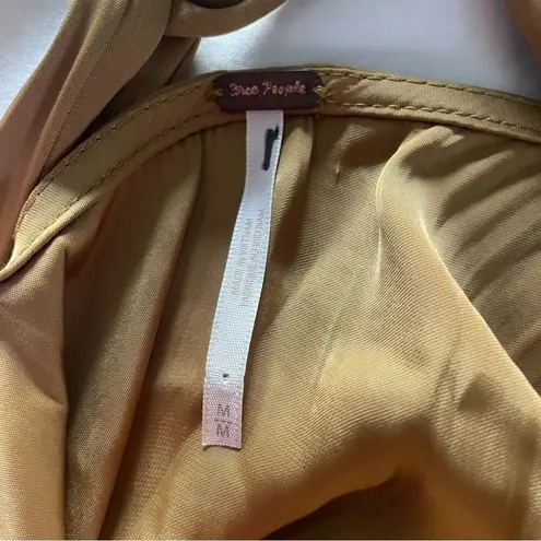 Free People  Gold Satin Cowl‎ Neck Open Back Tie Mini Dress Size M