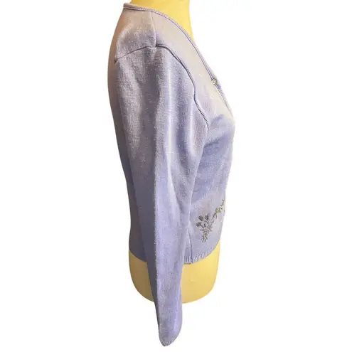 New Moves Vintage Violet Blue Floral Beaded Button Front Cardigan Size Large