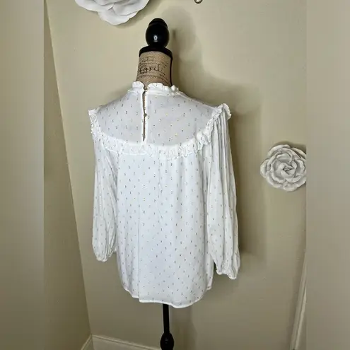 Draper James NTM: RSVP Clip Dot White & Gold Mockneck Blouse NWT Size Large - Image 12
