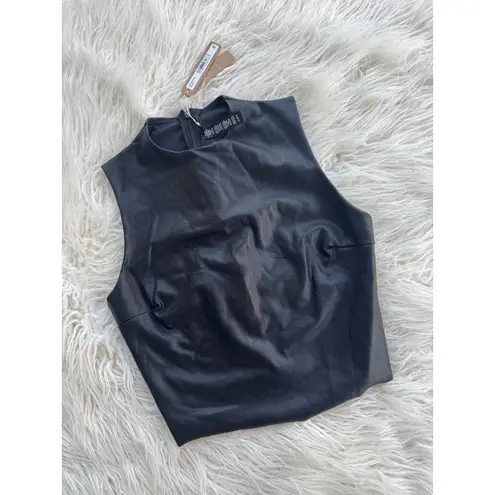 SKIMS Faux Leather Crew Neck Cropped Top Onyx Size Medium
