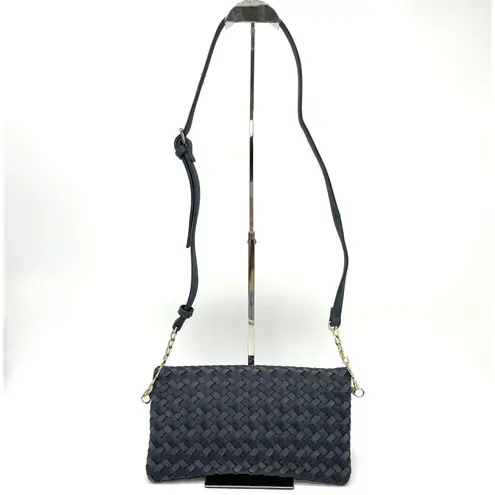 Sole Society Woven Flap Crossbody Bag Clutch Navy Blue Boho Minimalist Neutral