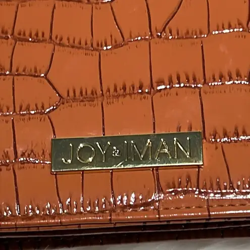 Joy & Iman Orange Crocodile Embossed Bag with Gold shoulder strap B91 Brown