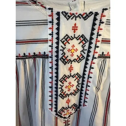 A loves A Embroidered Peasant Blouse Button Back Red/White/Blue Women Small Boho