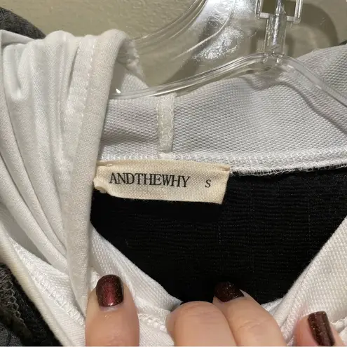 Andthewhy Textured Knit Double Layered Hoodie Sweatshirt Grey White Size Small