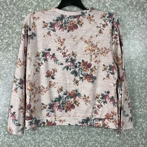 Gypsies & Moondust Pink Floral Neck Cutout Sweatshirt - Size Large - Lightweight