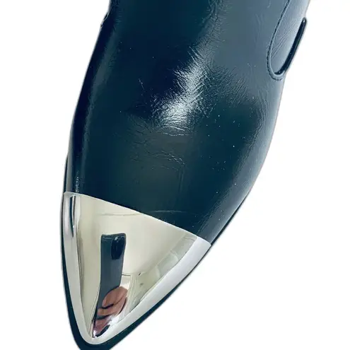 Soda NWT Black Metal Tip Western Booties Zip Faux Leather with Block Heel Sz 6M