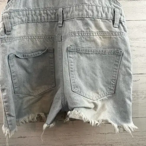 American Bazi Light Wash Distressed Shortalls Size S