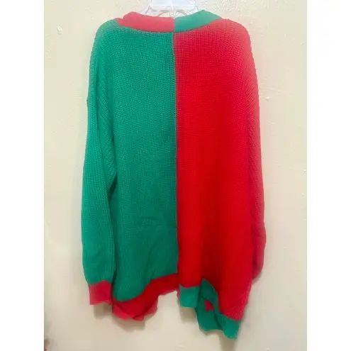 Red & Green Color Block Knit Cardigan Sweater Christmas Holiday Women's Small