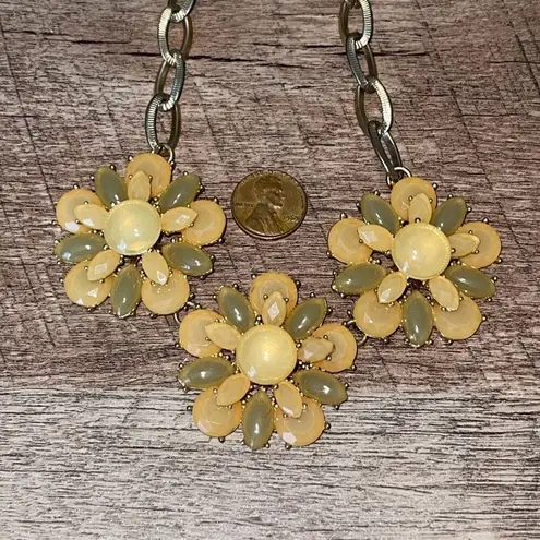 Sunflower Sunburst Three Large Clusters Chain Statement Necklace Yellow Gold Ton