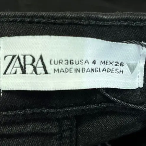 ZARA  Women's Black High Waisted Pleated Split Hem Skinny Denim Jeans Size 4