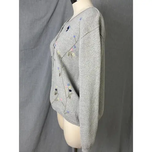 Northern Reflections Vintage Floral Embroidered Cardigan Gray XL Cottagecore