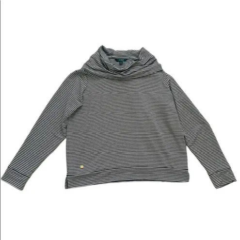 Lauren Ralph Lauren Top Sweater Black White Stripe Loose Cowl Neck XL