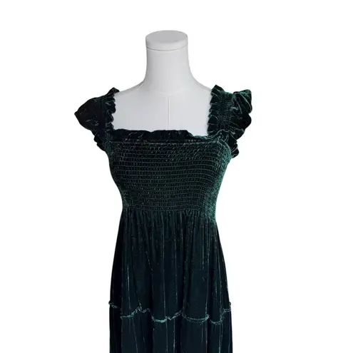 Hill House Home - Velvet Nap Dress Ellie Green Smocked Tiered Midi Sz XS