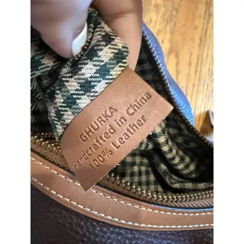 Ghurka Shoulder Bag Womens Brown Leather Pebbled Purse Brass Hardware Handbag