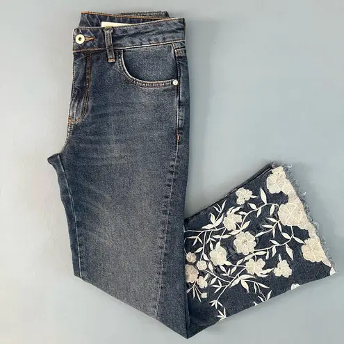 Anthropologie Pilcro Embroidered Floral Cropped Flare Jeans Blue Size 26