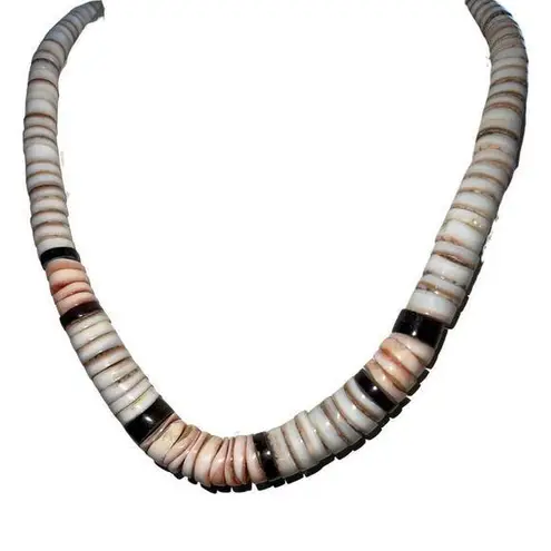 Vintage 70s Santo Domingo Graduated Puka Shell Necklace Jewelry Flat Beads Pink