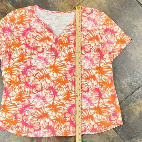 kim rogers Kim Roger Tropical Pink Orange Leaf V-neck XL