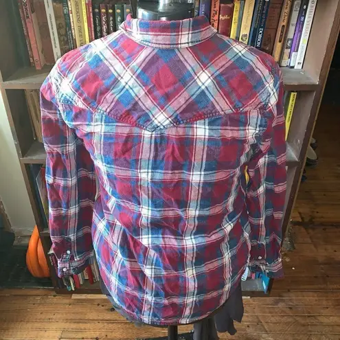 American Eagle boyfriend fit red plaid tartan S button down normcore shirt