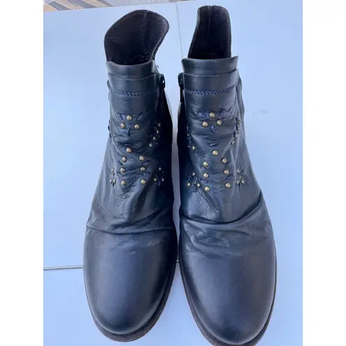 Miz Mooz New York City Black Leather Studded Ankle Boots Size 36