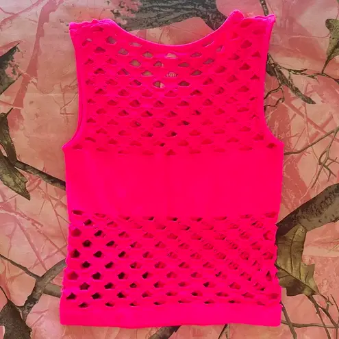 idea usa y2k fishnet cut out hot pink rave crop top