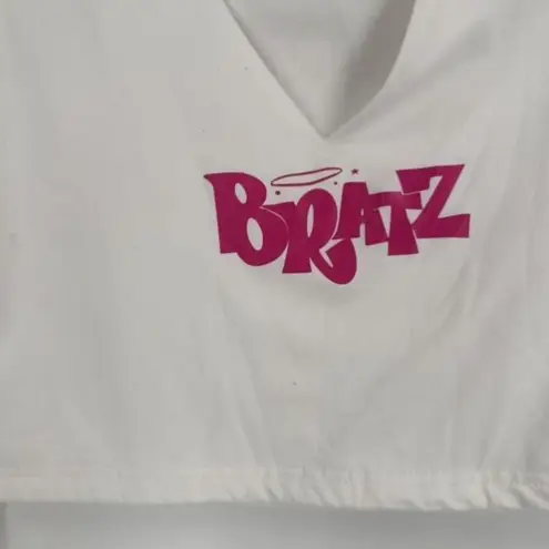 Bratz Long Sleeve Stretch Cropped V Neck Shirt Size Large White & Pink