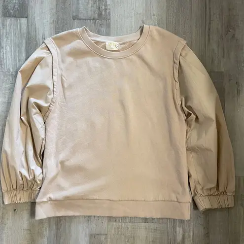 Nation Ltd Matty Sweatshirt with Poplin Sleeves size Large. Almond Milk color