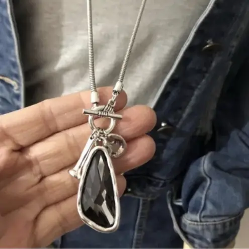 Silver 36" Long Faced Cristal Sweater
Necklace Black