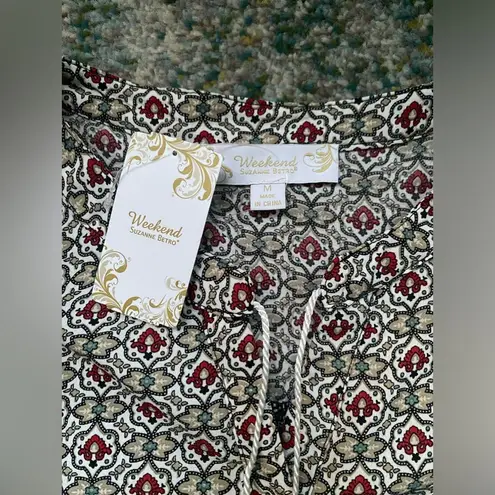 Suzanne Betro NWT Weekend paisley floral tassel long sleeve blouse, size medium
