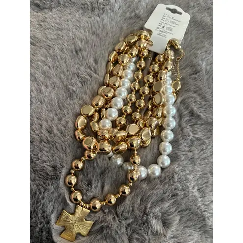 8 Other Reasons Layered Cross Necklace in Gold Womens Collar Beaded Beach