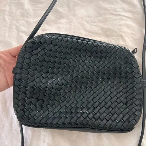 None Vintage black soft vegan minimal leather Woven weaved adjustable Crossbody Bag