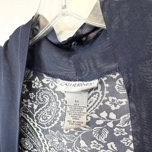 Catherines Plus Size 5X Shrug Navy Blue White Paisley Mesh Duster 1795