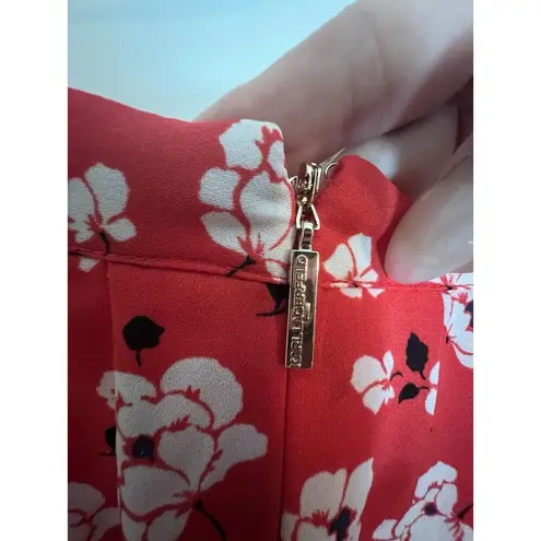 Karl Lagerfeld Floral-Print Pleated A-Line Skirt Size 10 Red