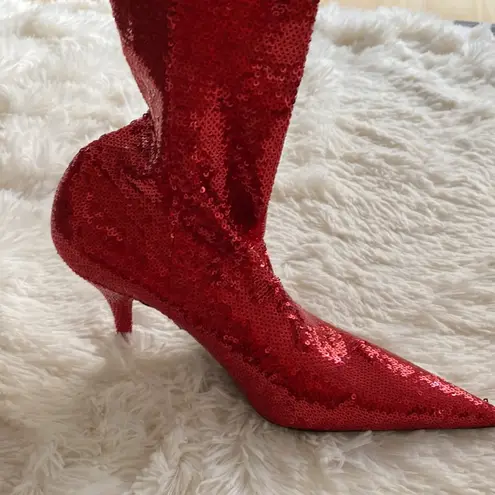 Balenciaga Red Sequin Thigh High Boots 😍
