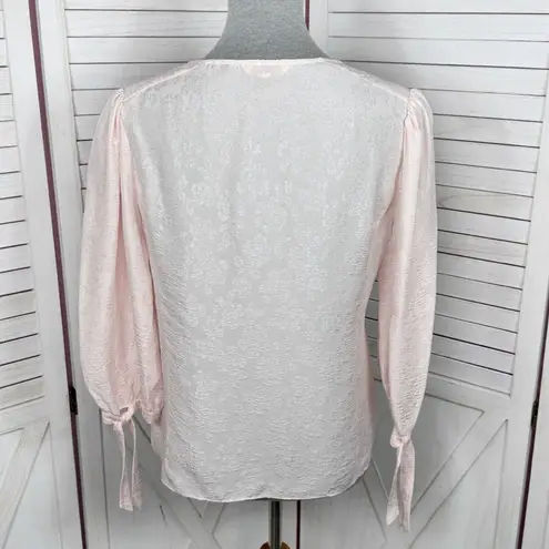Rebecca Taylor Daniella Floral Jacquard Silk Blend 3/4 Tie Sleeve Blouse Pink 4